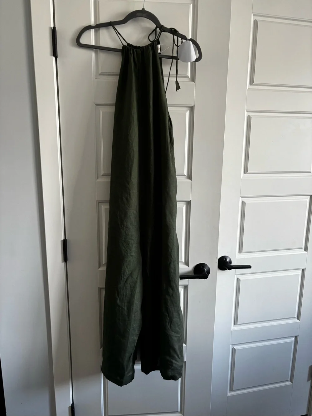NWT Myrah Penaloza 100% French Linen wide leg jumpsuit forest green size S M - Picture 4 of 6